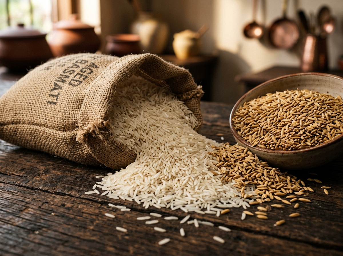 Raw 1121 Basmati rice grains